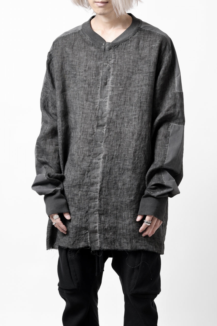 画像をギャラリービューアに読み込む, thom/krom DYEING BOMBER-SHIRT / LINEN+ELASTIC NYLON (BLACK OIL)