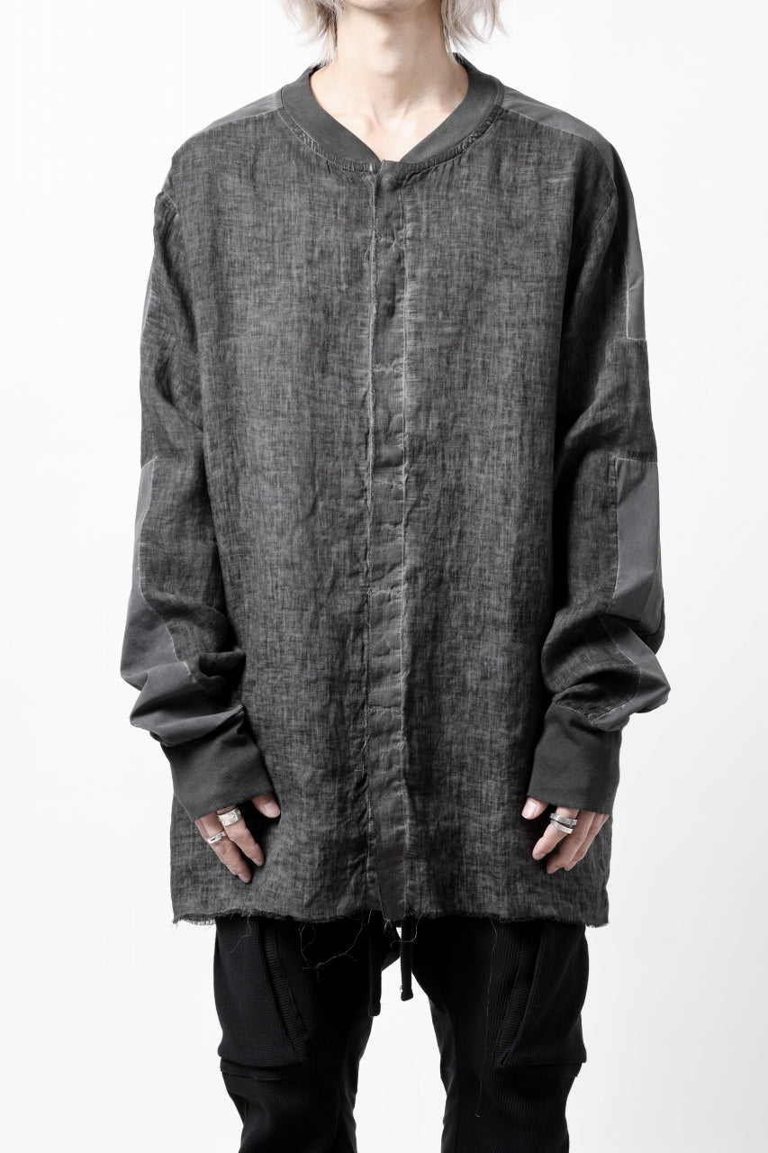 画像をギャラリービューアに読み込む, thom/krom DYEING BOMBER-SHIRT / LINEN+ELASTIC NYLON (BLACK OIL)
