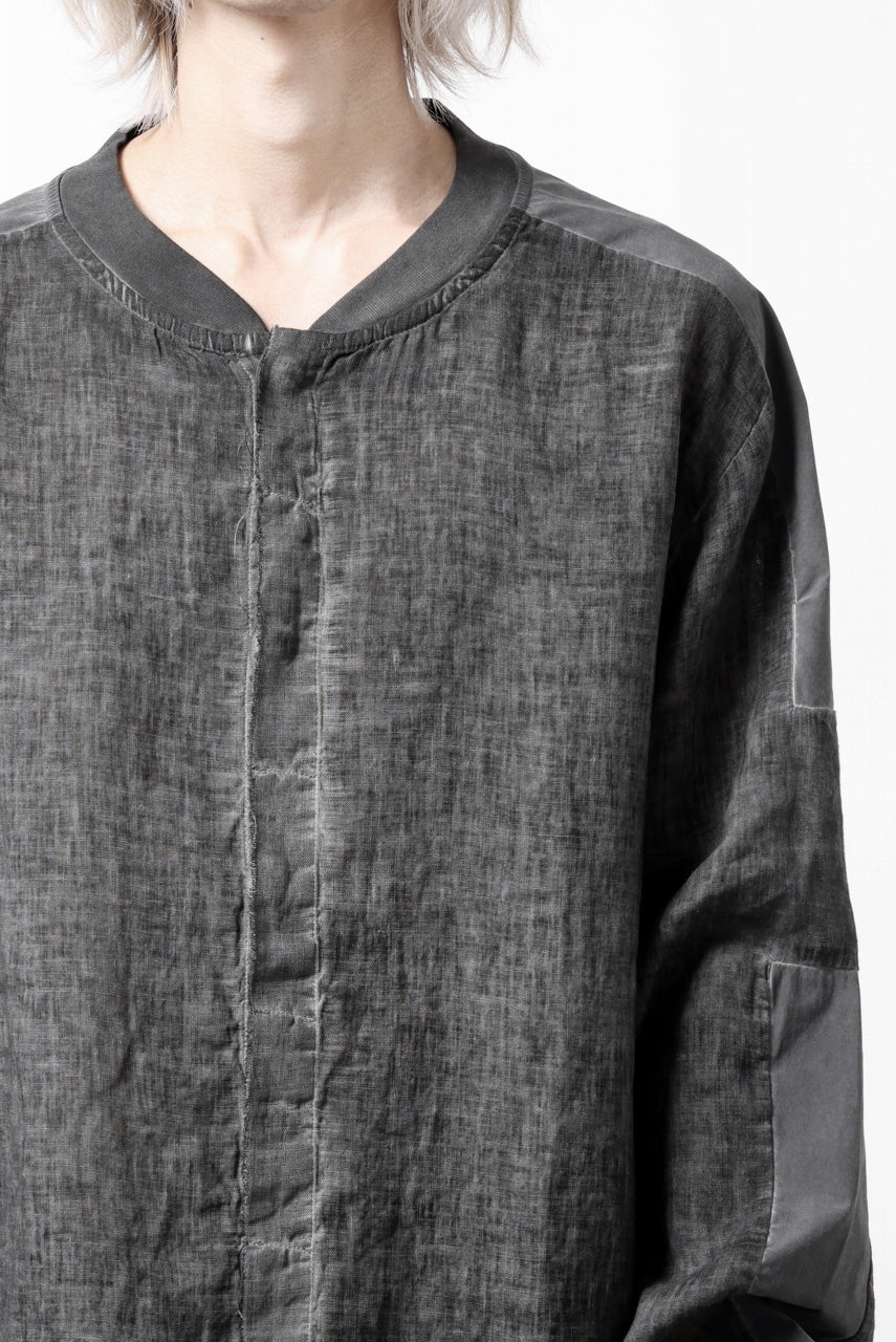 画像をギャラリービューアに読み込む, thom/krom DYEING BOMBER-SHIRT / LINEN+ELASTIC NYLON (BLACK OIL)