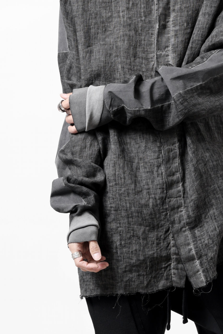 画像をギャラリービューアに読み込む, thom/krom DYEING BOMBER-SHIRT / LINEN+ELASTIC NYLON (BLACK OIL)