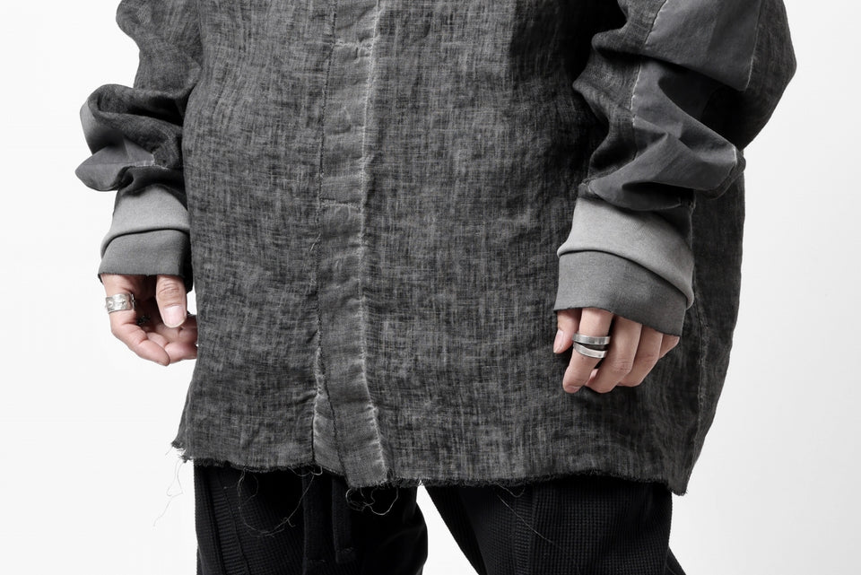 画像をギャラリービューアに読み込む, thom/krom DYEING BOMBER-SHIRT / LINEN+ELASTIC NYLON (BLACK OIL)