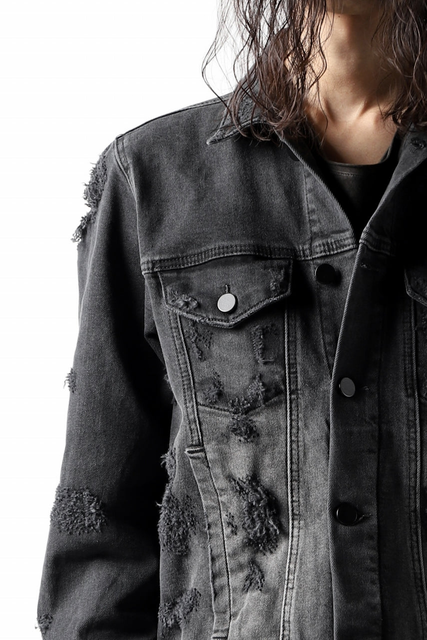 画像をギャラリービューアに読み込む, thomkrom DESTROY FADE JEAN JACKET / ELASTIC DENIM (DARK GREY)