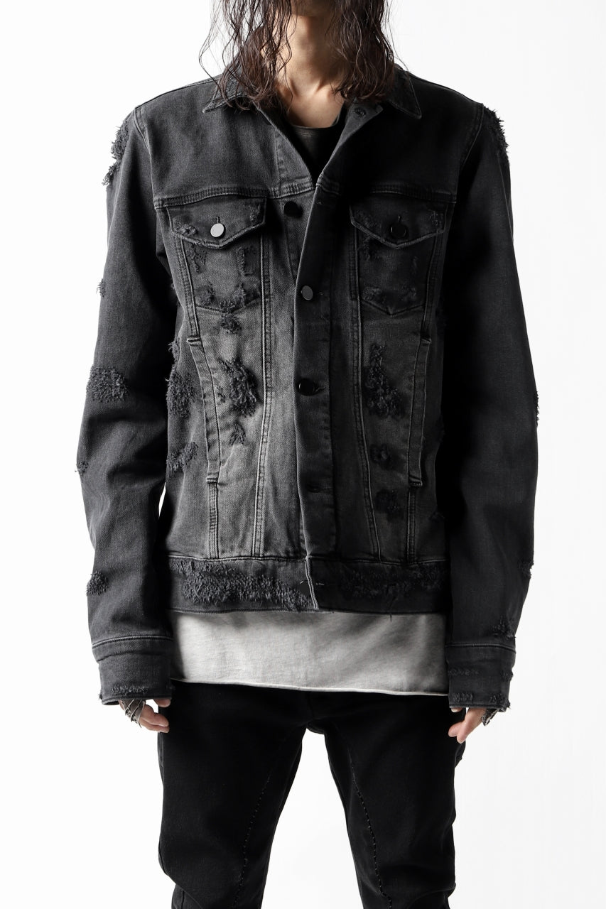 画像をギャラリービューアに読み込む, thomkrom DESTROY FADE JEAN JACKET / ELASTIC DENIM (DARK GREY)