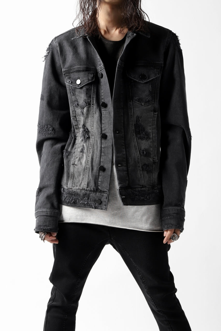 画像をギャラリービューアに読み込む, thomkrom DESTROY FADE JEAN JACKET / ELASTIC DENIM (DARK GREY)