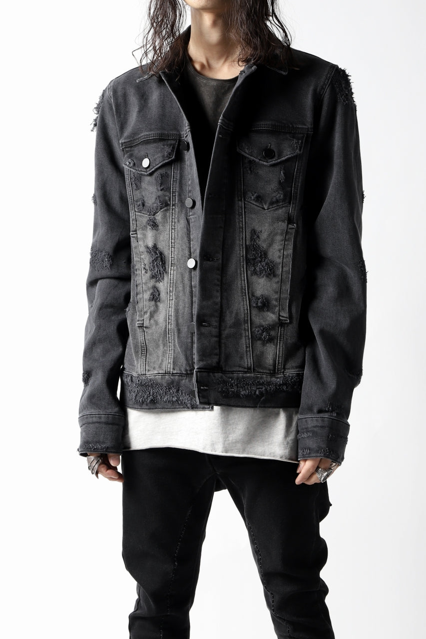 画像をギャラリービューアに読み込む, thomkrom DESTROY FADE JEAN JACKET / ELASTIC DENIM (DARK GREY)