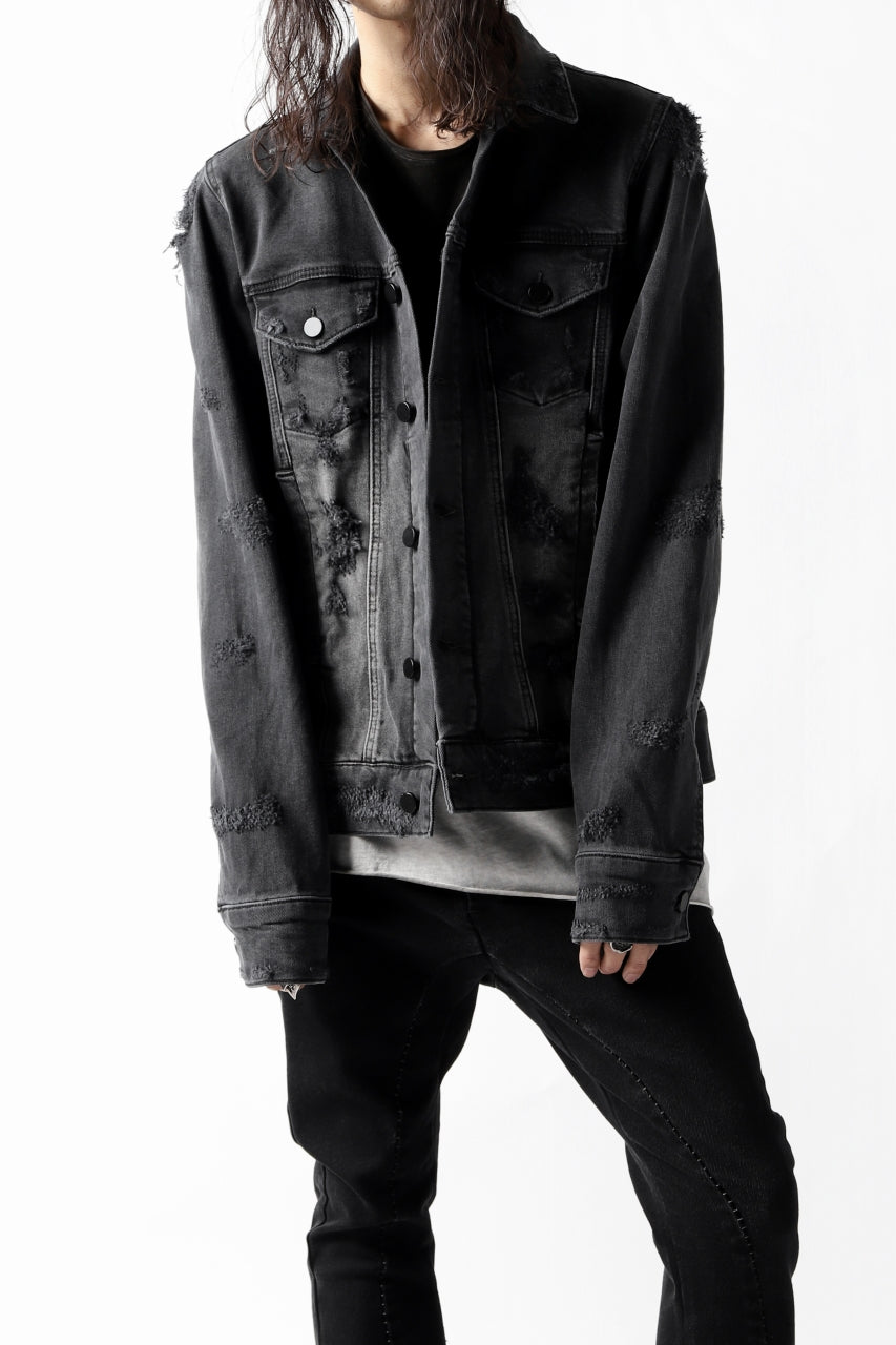 画像をギャラリービューアに読み込む, thomkrom DESTROY FADE JEAN JACKET / ELASTIC DENIM (DARK GREY)