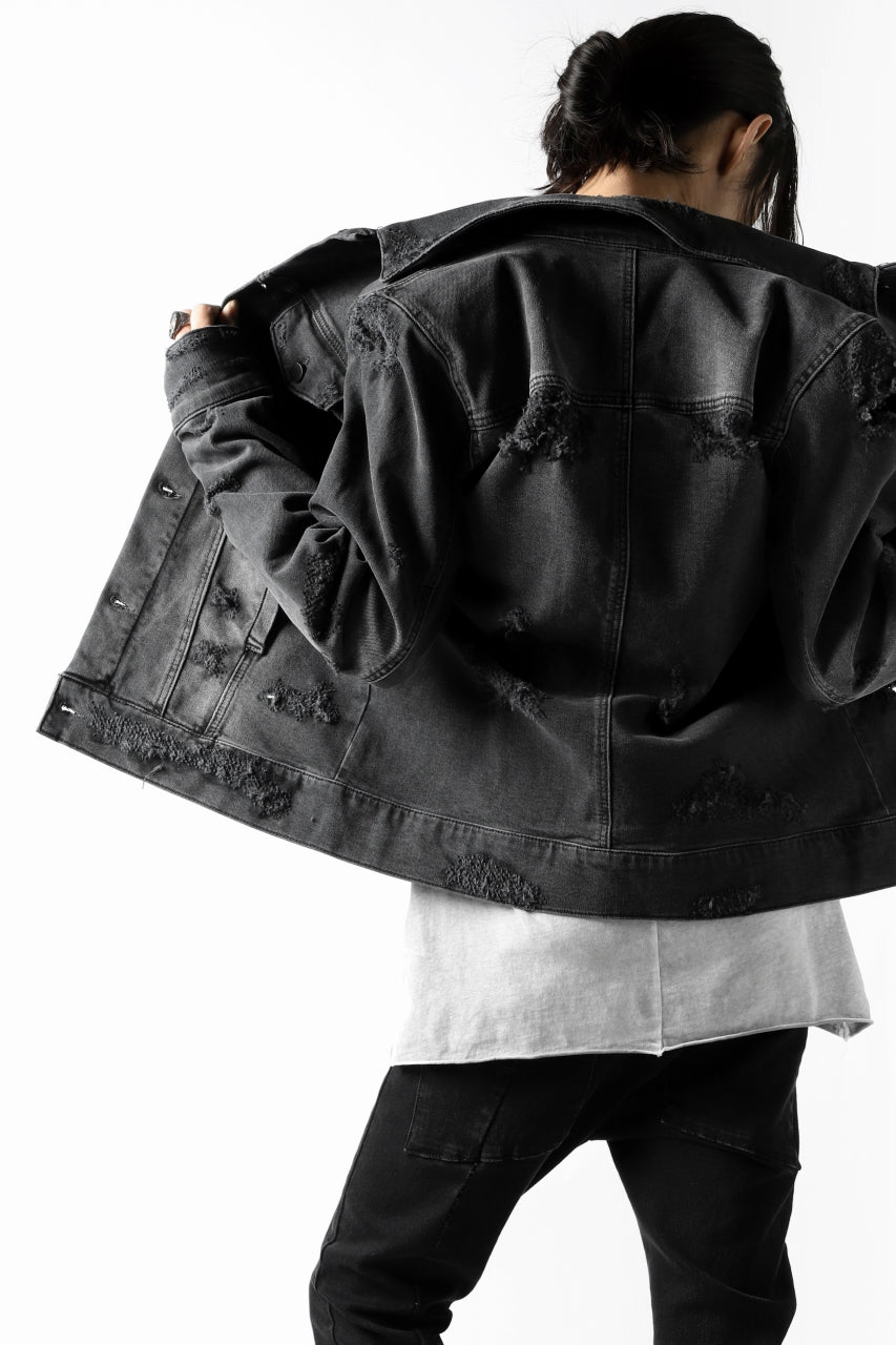 画像をギャラリービューアに読み込む, thomkrom DESTROY FADE JEAN JACKET / ELASTIC DENIM (DARK GREY)
