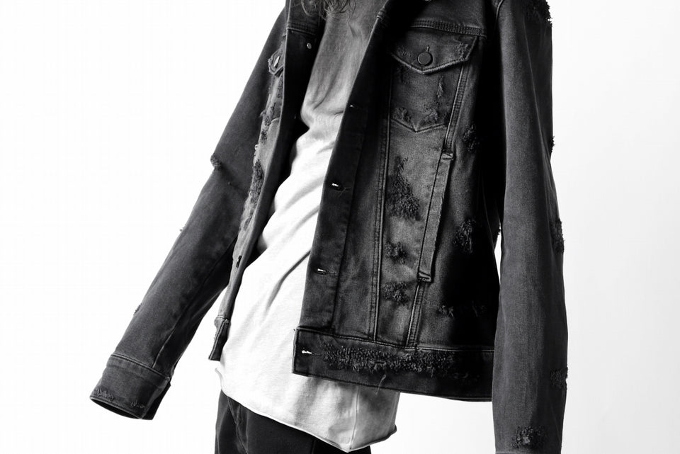 画像をギャラリービューアに読み込む, thomkrom DESTROY FADE JEAN JACKET / ELASTIC DENIM (DARK GREY)