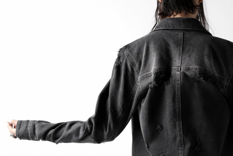 画像をギャラリービューアに読み込む, thomkrom DESTROY FADE JEAN JACKET / ELASTIC DENIM (DARK GREY)