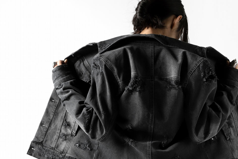 画像をギャラリービューアに読み込む, thomkrom DESTROY FADE JEAN JACKET / ELASTIC DENIM (DARK GREY)
