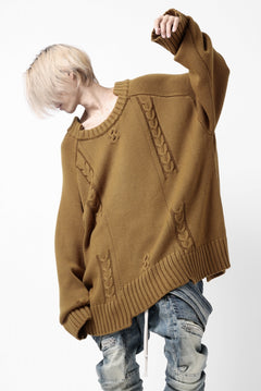 画像をギャラリービューアに読み込む, A.F ARTEFACT LOWGAUGE CABLE KNIT PULLOVER IRREGULAR-HEM (MUSTARD)