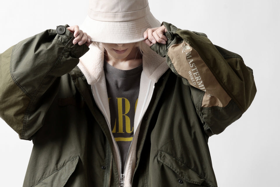 Load image into Gallery viewer, mastermind WORLD x ALPHA INDUSTRIES M-65 MODS COAT - CRAZY PANELED (OLIVE)