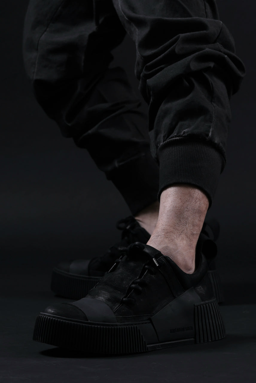 画像をギャラリービューアに読み込む, BORIS BIDJAN SABERI HORSE LEATHER LOW CUT SNEAKER / WASHED &amp; HAND TREATED &quot;BAMBA2.1-SIN&quot; (BLACK)