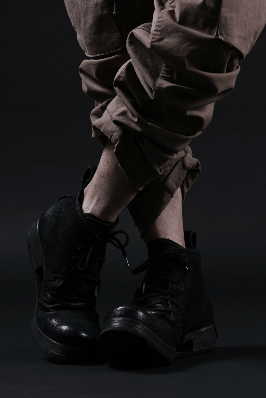 BORIS BIDJAN SABERI HORSE PUNCHING LEATHER LACE UP MIDDLE BOOTS / WASHED & HAND-TREATED "BOOTS4-SIN" (BLACK)