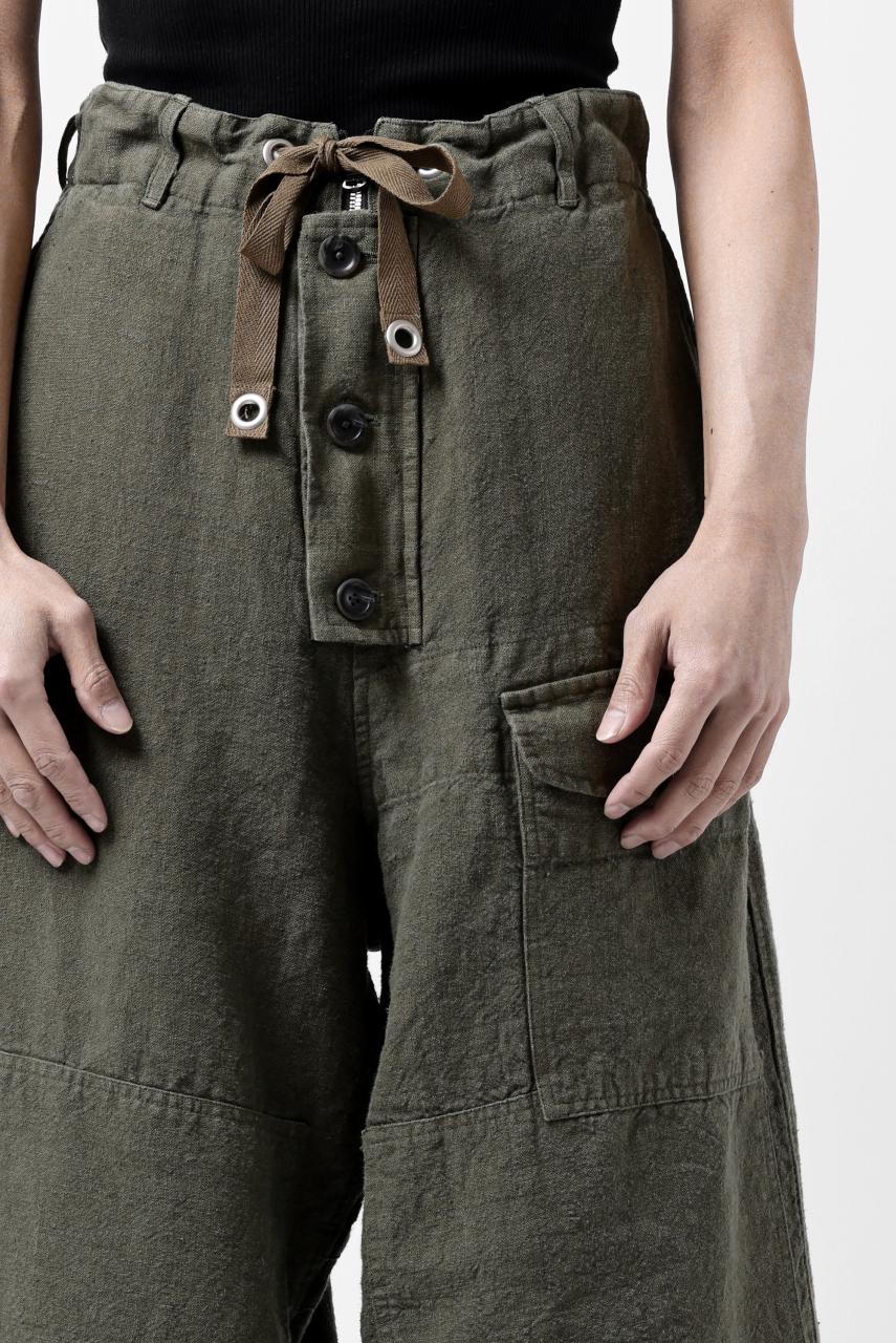 画像をギャラリービューアに読み込む, ISAMU KATAYAMA BACKLASH MILITARY TROUSERS / GARMENT NATURAL DYED LINEN CANVAS (KHAKI)