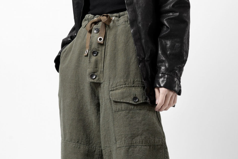 画像をギャラリービューアに読み込む, ISAMU KATAYAMA BACKLASH MILITARY TROUSERS / GARMENT NATURAL DYED LINEN CANVAS (KHAKI)