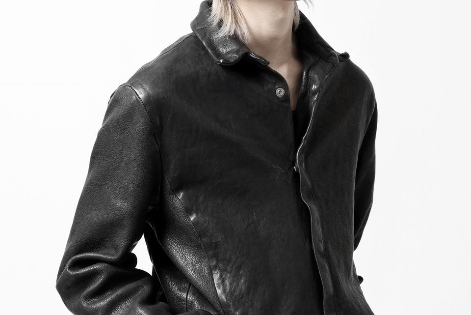 Load image into Gallery viewer, ISAMU KATAYAMA BACKLASH MARYAM LEATHER SHIRT JACKET / GARMENT DYED - ITALY DEER SKIN (BLACK)