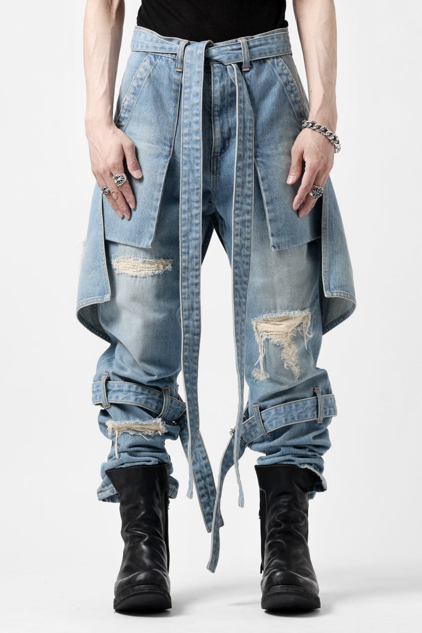 画像をギャラリービューアに読み込む, N/07 SEDITIOUS BONDAGE TROUSERS / CRUSHED BLEACH DENIM (INDIGO)
