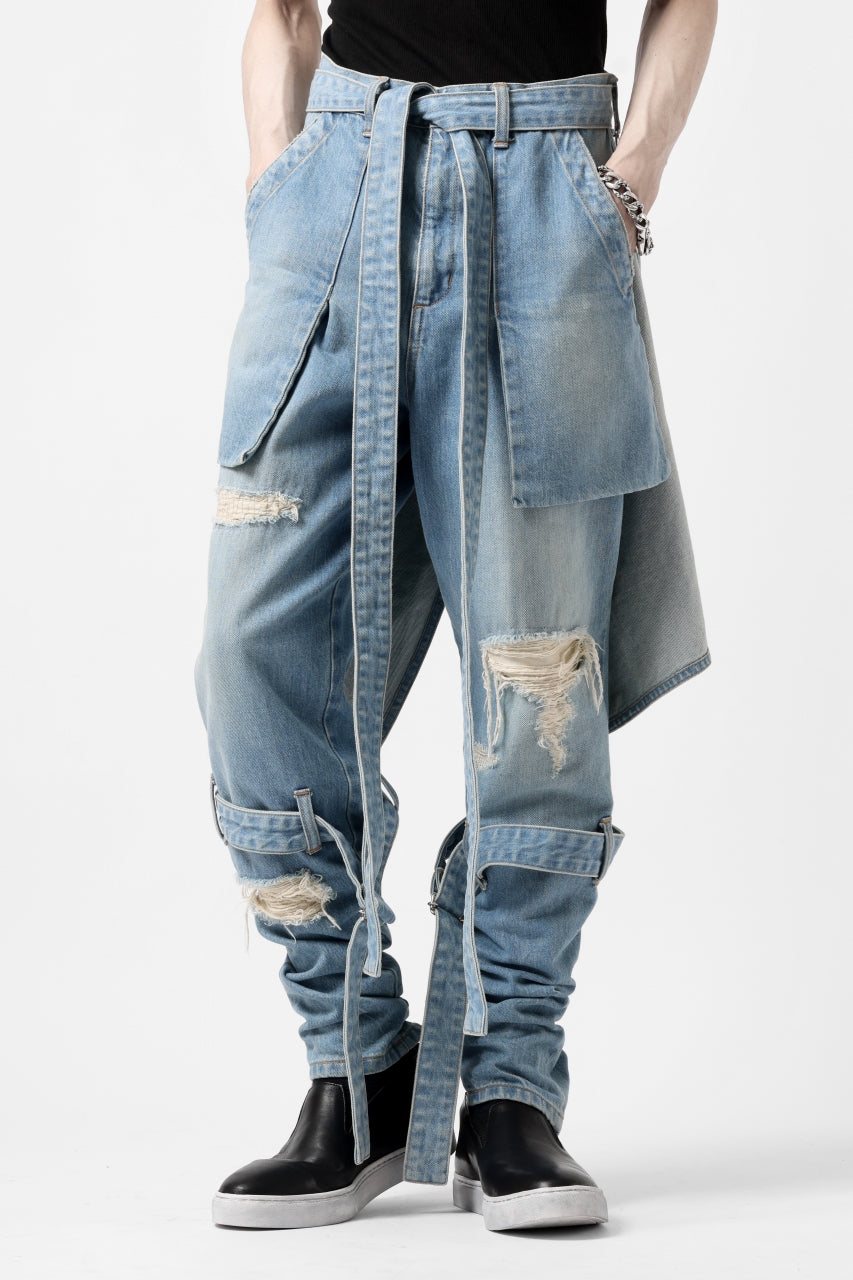 画像をギャラリービューアに読み込む, N/07 SEDITIOUS BONDAGE TROUSERS / CRUSHED BLEACH DENIM (INDIGO)