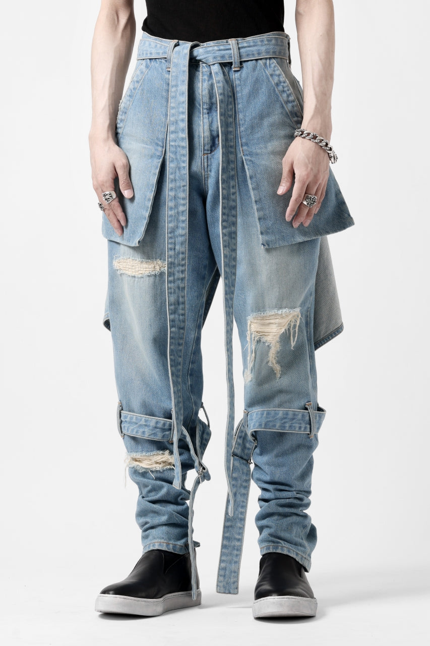 画像をギャラリービューアに読み込む, N/07 SEDITIOUS BONDAGE TROUSERS / CRUSHED BLEACH DENIM (INDIGO)