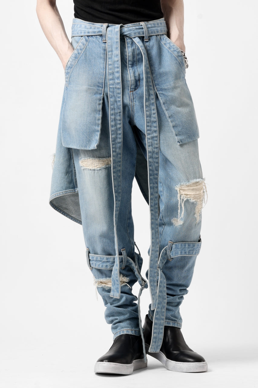 画像をギャラリービューアに読み込む, N/07 SEDITIOUS BONDAGE TROUSERS / CRUSHED BLEACH DENIM (INDIGO)