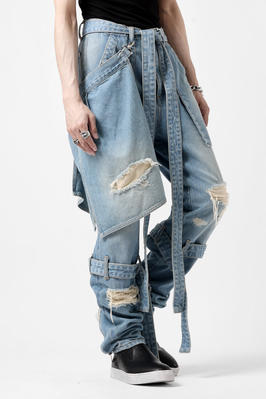画像をギャラリービューアに読み込む, N/07 SEDITIOUS BONDAGE TROUSERS / CRUSHED BLEACH DENIM (INDIGO)