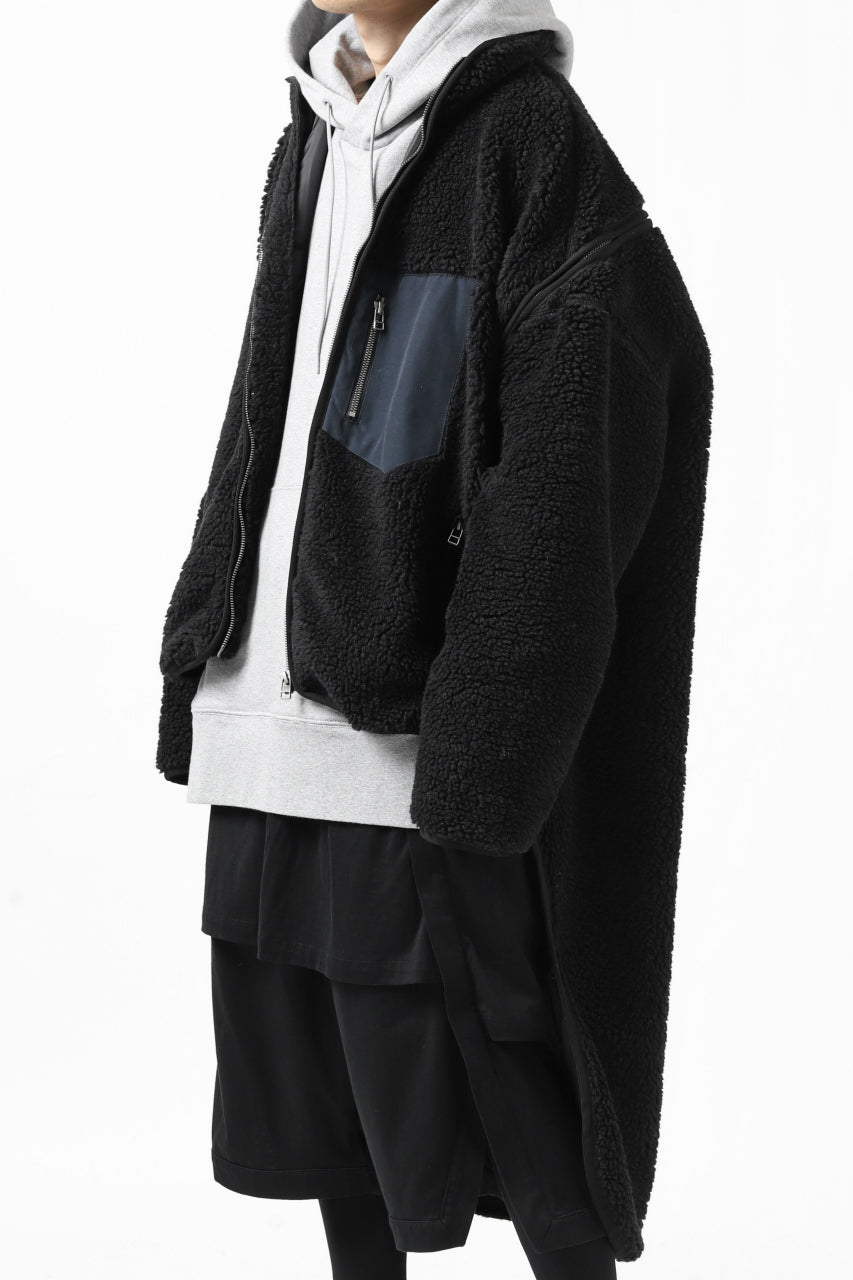 画像をギャラリービューアに読み込む, FACETASM HIGH-LOW ZIPPER FLEECE JACKET (BLACK)
