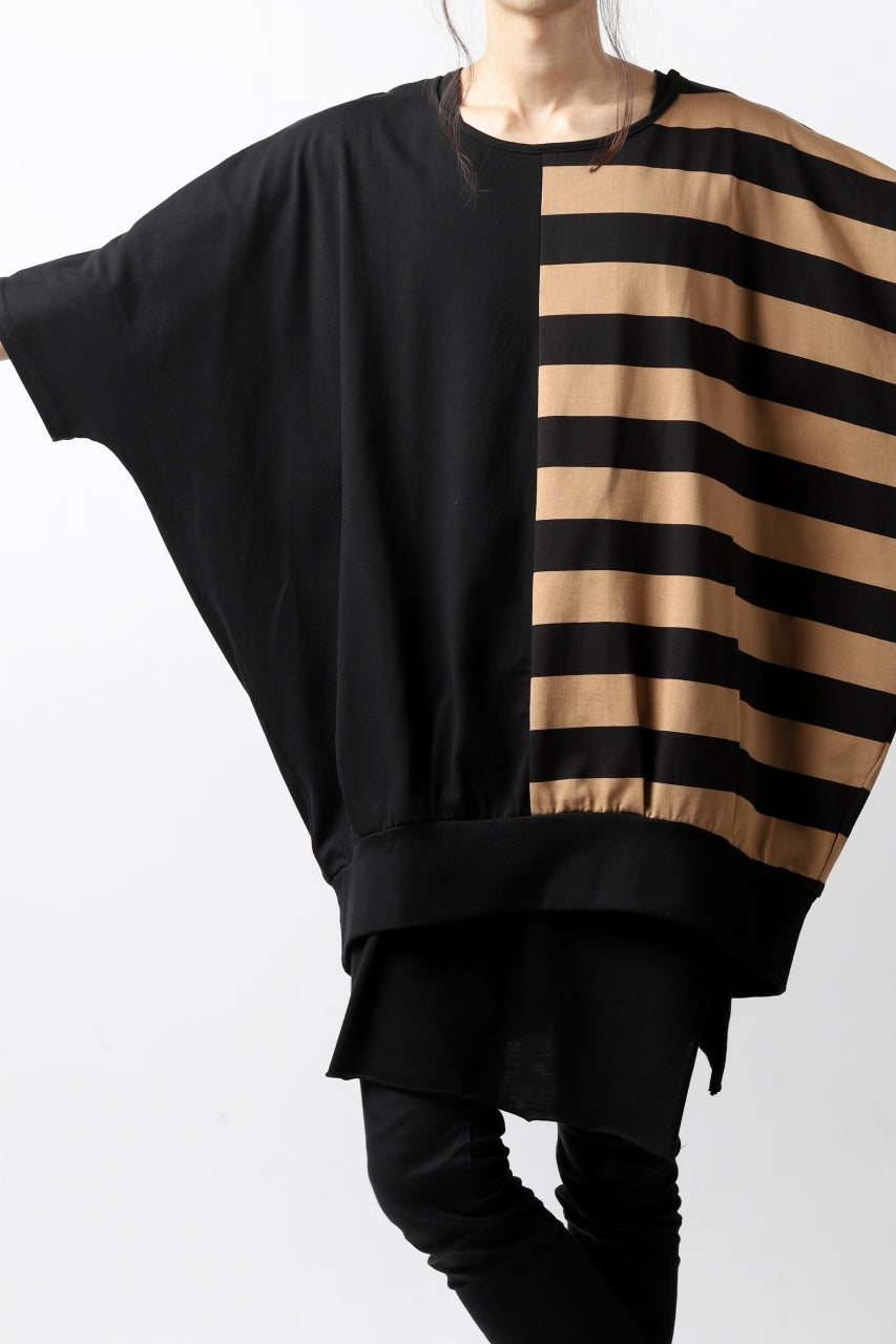 画像をギャラリービューアに読み込む, N/07 OVERFIT DOLMAN T-SHIRT / HORIZONTAL PANELED (BLACK×DARK CAMEL)