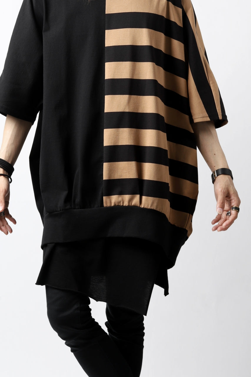 画像をギャラリービューアに読み込む, N/07 OVERFIT DOLMAN T-SHIRT / HORIZONTAL PANELED (BLACK×DARK CAMEL)