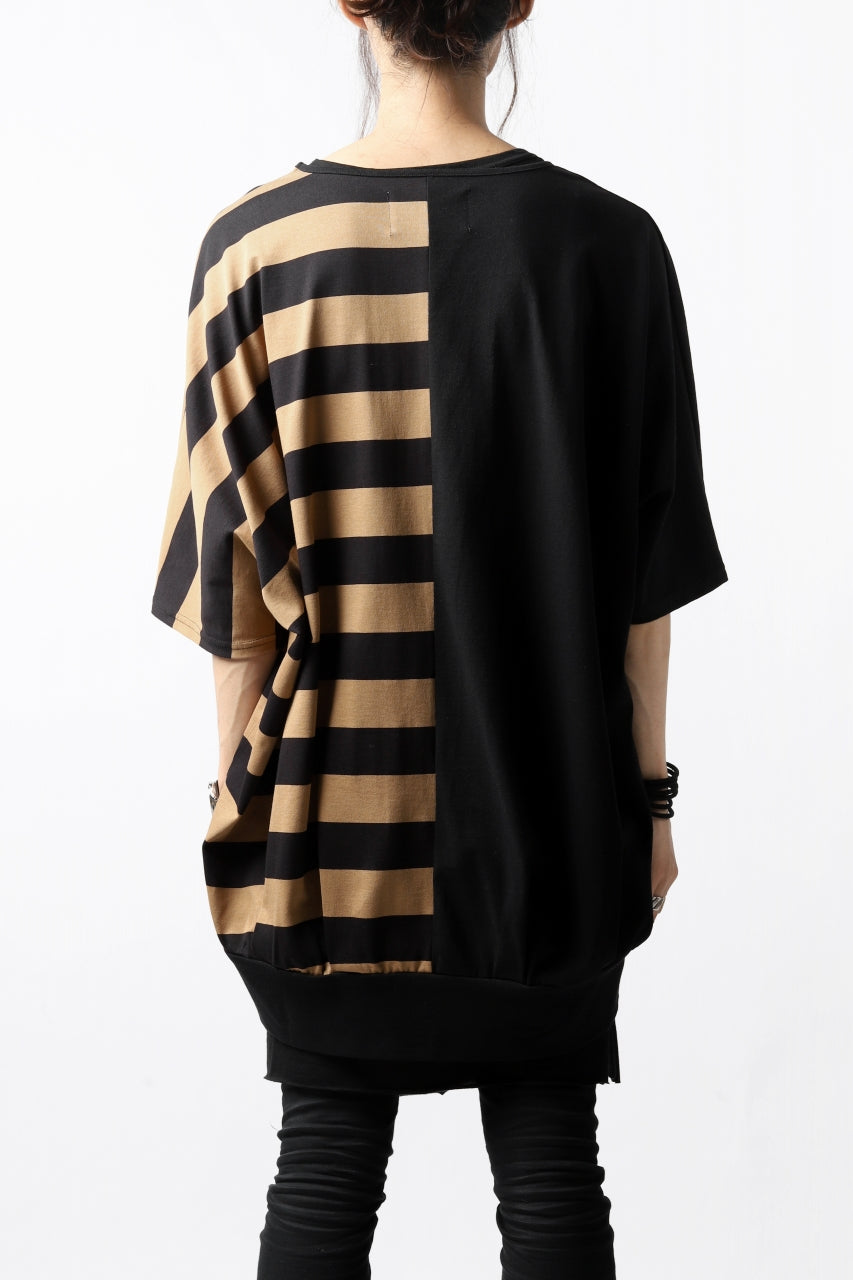 画像をギャラリービューアに読み込む, N/07 OVERFIT DOLMAN T-SHIRT / HORIZONTAL PANELED (BLACK×DARK CAMEL)
