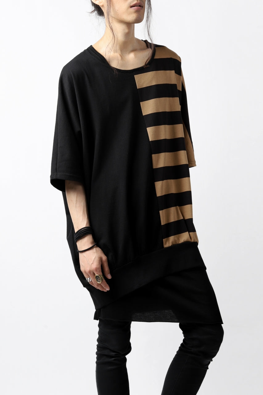 画像をギャラリービューアに読み込む, N/07 OVERFIT DOLMAN T-SHIRT / HORIZONTAL PANELED (BLACK×DARK CAMEL)