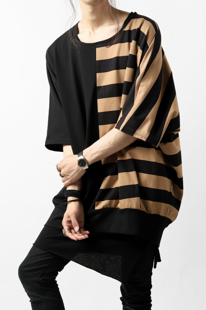 画像をギャラリービューアに読み込む, N/07 OVERFIT DOLMAN T-SHIRT / HORIZONTAL PANELED (BLACK×DARK CAMEL)