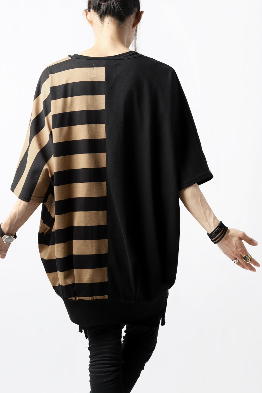 画像をギャラリービューアに読み込む, N/07 OVERFIT DOLMAN T-SHIRT / HORIZONTAL PANELED (BLACK×DARK CAMEL)