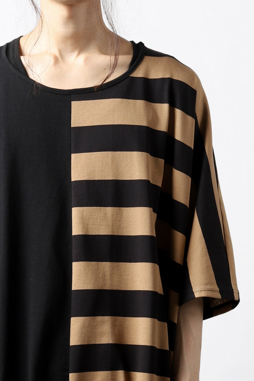 画像をギャラリービューアに読み込む, N/07 OVERFIT DOLMAN T-SHIRT / HORIZONTAL PANELED (BLACK×DARK CAMEL)