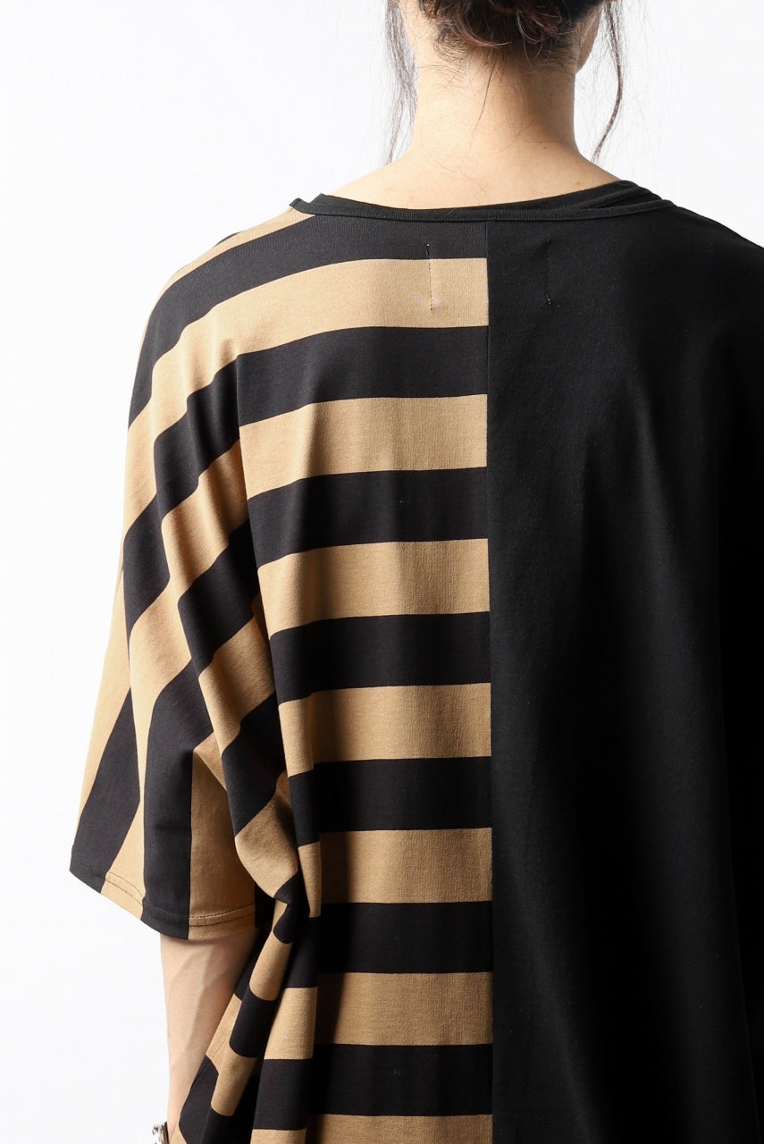 画像をギャラリービューアに読み込む, N/07 OVERFIT DOLMAN T-SHIRT / HORIZONTAL PANELED (BLACK×DARK CAMEL)