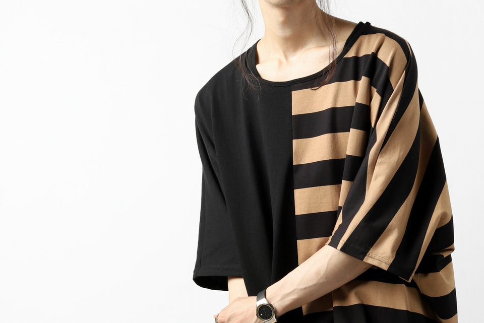 画像をギャラリービューアに読み込む, N/07 OVERFIT DOLMAN T-SHIRT / HORIZONTAL PANELED (BLACK×DARK CAMEL)