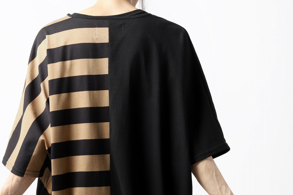 画像をギャラリービューアに読み込む, N/07 OVERFIT DOLMAN T-SHIRT / HORIZONTAL PANELED (BLACK×DARK CAMEL)