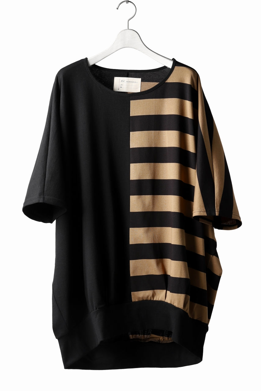 画像をギャラリービューアに読み込む, N/07 OVERFIT DOLMAN T-SHIRT / HORIZONTAL PANELED (BLACK×DARK CAMEL)