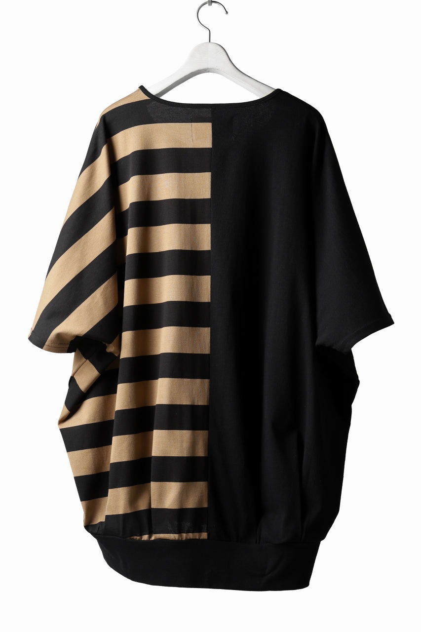 画像をギャラリービューアに読み込む, N/07 OVERFIT DOLMAN T-SHIRT / HORIZONTAL PANELED (BLACK×DARK CAMEL)