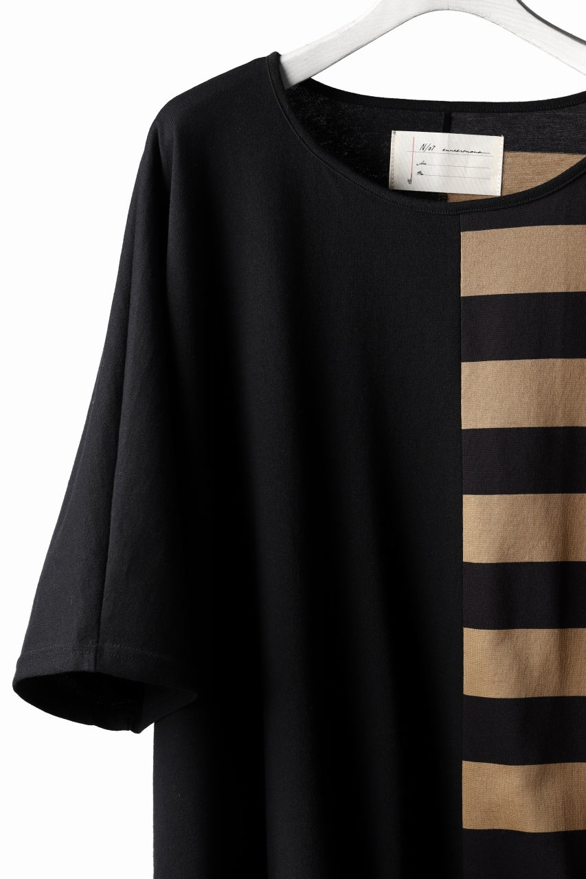 画像をギャラリービューアに読み込む, N/07 OVERFIT DOLMAN T-SHIRT / HORIZONTAL PANELED (BLACK×DARK CAMEL)