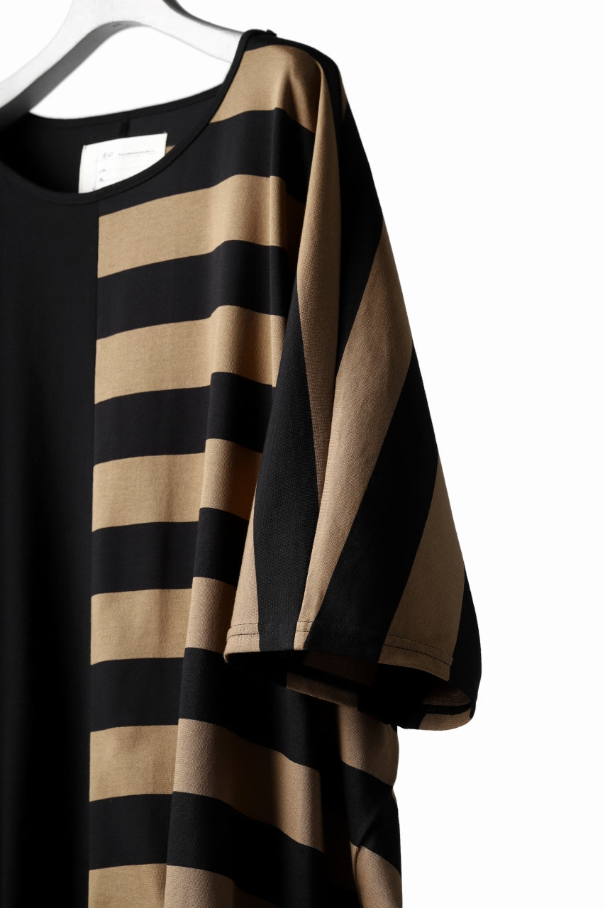 画像をギャラリービューアに読み込む, N/07 OVERFIT DOLMAN T-SHIRT / HORIZONTAL PANELED (BLACK×DARK CAMEL)
