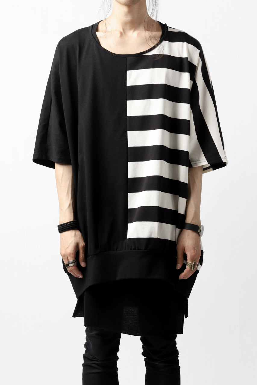 画像をギャラリービューアに読み込む, N/07 OVERFIT DOLMAN T-SHIRT / HORIZONTAL PANELED (BLACK×IVORY)