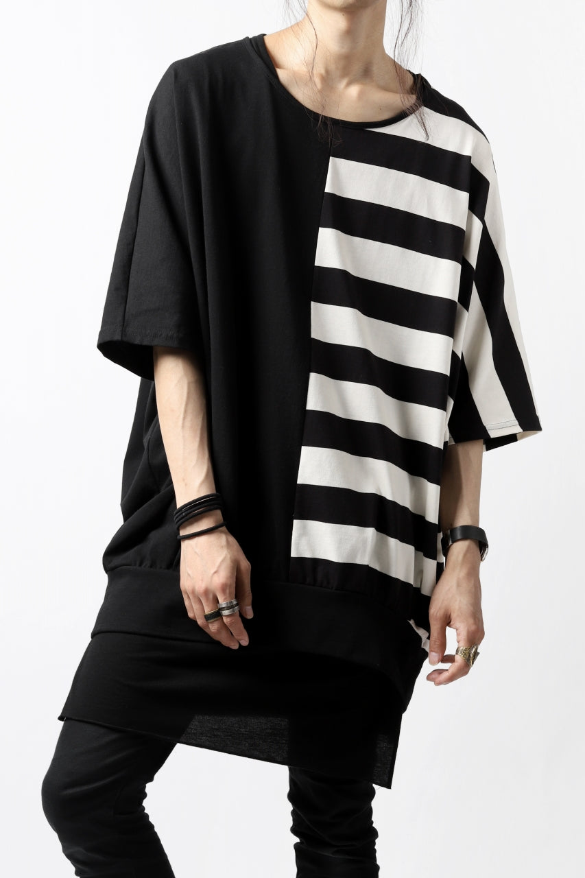 画像をギャラリービューアに読み込む, N/07 OVERFIT DOLMAN T-SHIRT / HORIZONTAL PANELED (BLACK×IVORY)