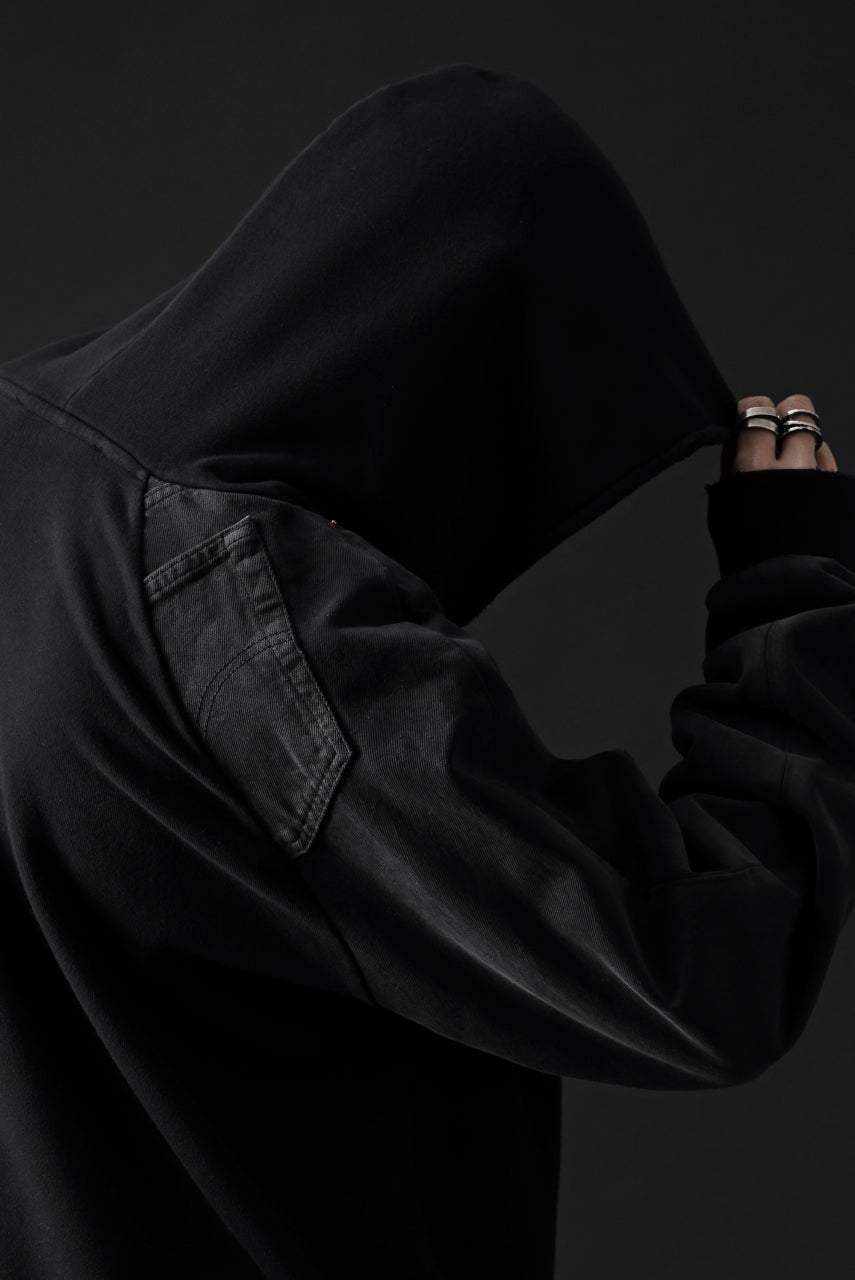 画像をギャラリービューアに読み込む, MASSIMO SABBADIN HOODY wt. HAND DYED VINTAGE DENIM SLEEVE (black)