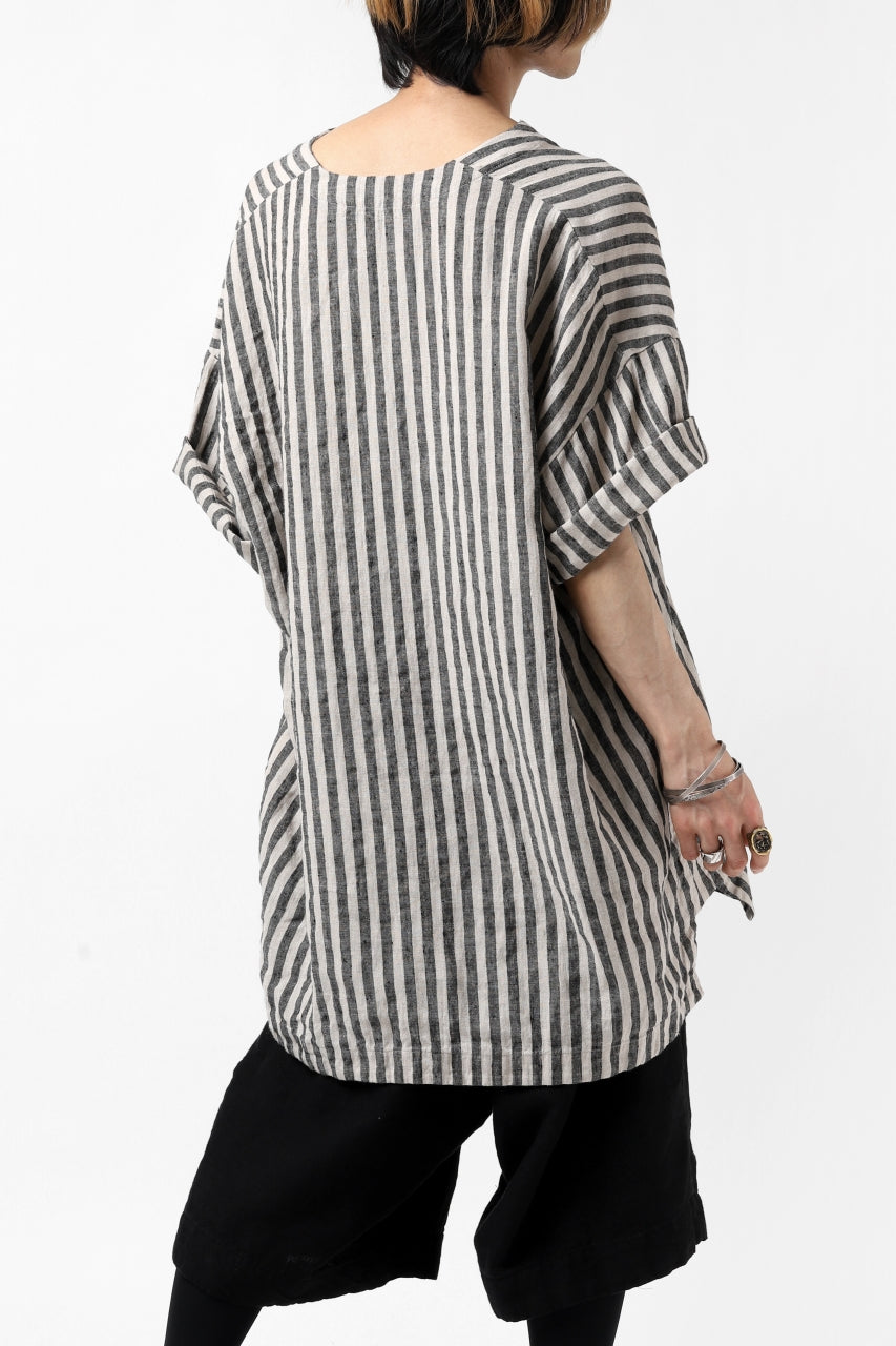 _vital exclusive minimal tunica tops / vintage farmers stripe linen (BLACK x BEIGE)