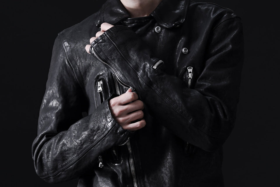 Load image into Gallery viewer, ISAMU KATAYAMA BACKLASH DOUBLE RIDERS JACKET - LIGHTNING / GARMENT WASHED JP CALF (BLACK)