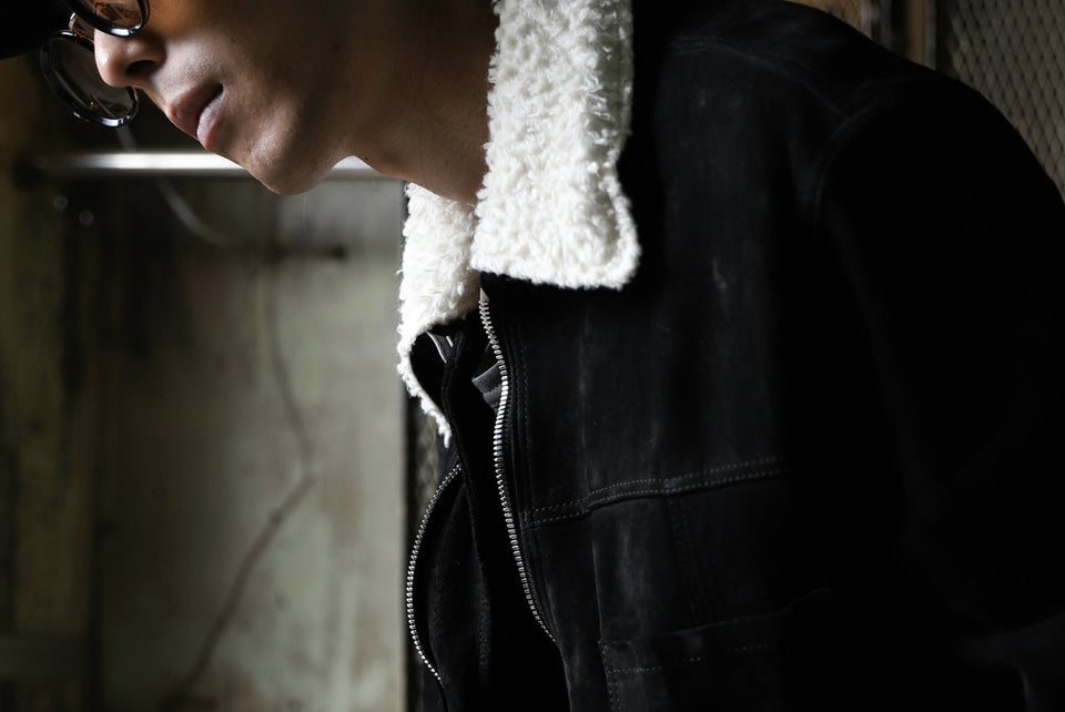 Load image into Gallery viewer, ISAMU KATAYAMA BACKLASH SUEDE COVER ALL BLOUSON / JAPAN CALF (WHITE TANNED / BLACK)