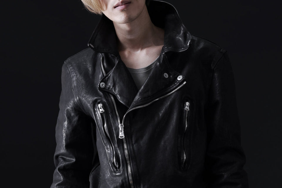 Load image into Gallery viewer, ISAMU KATAYAMA BACKLASH DOUBLE RIDERS JACKET - LIGHTNING / GARMENT WASHED JP CALF (BLACK)