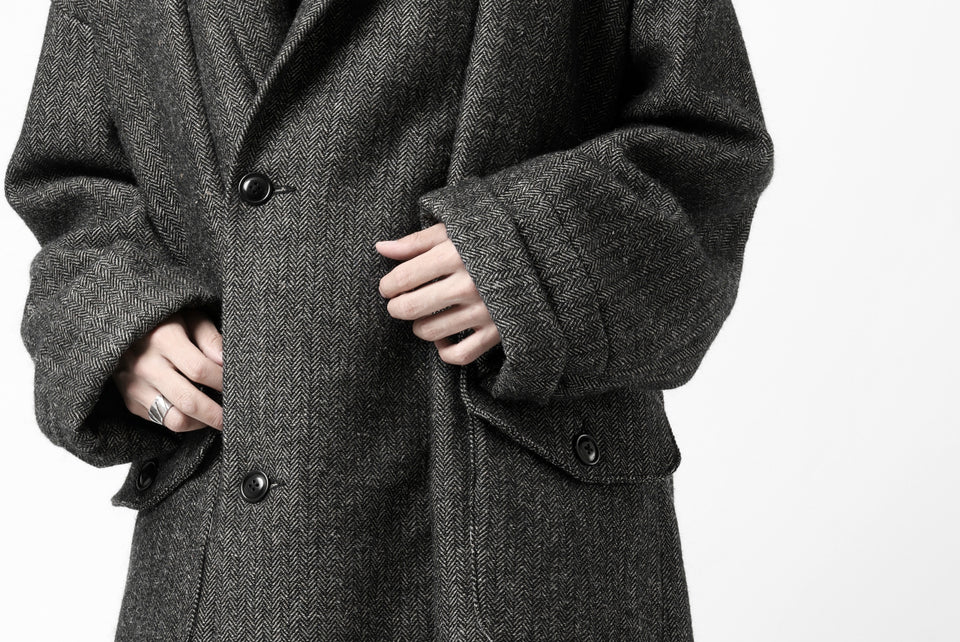 画像をギャラリービューアに読み込む, KLASICA SAULT FOLK DOUBLE BREASTED OVER COAT / CLASSIC HERRING BONE (BLACK)