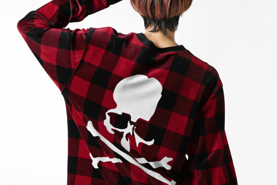 Load image into Gallery viewer, mastermind JAPAN BLOCK CHECK LS TOPS / JACQUARD VELOUR (RED)